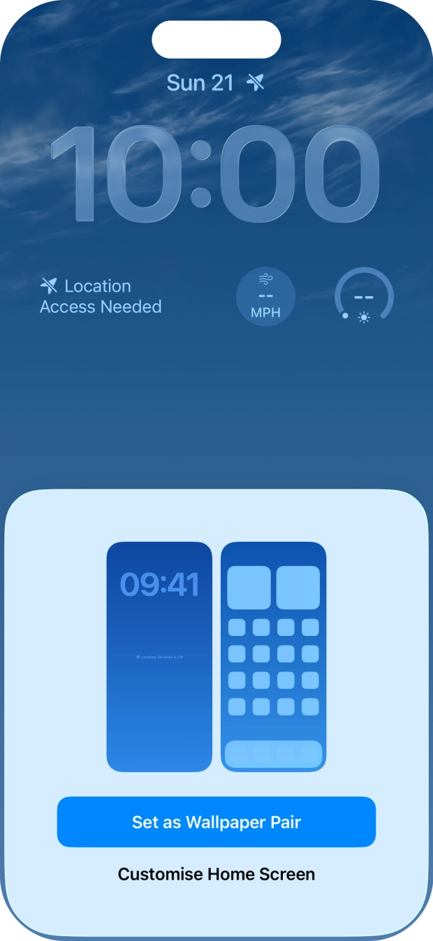 To use the same colour theme on the home screen, press Set as Wallpaper Pair. To use the same colour theme on the home screen, press Set as Wallpaper Pair.