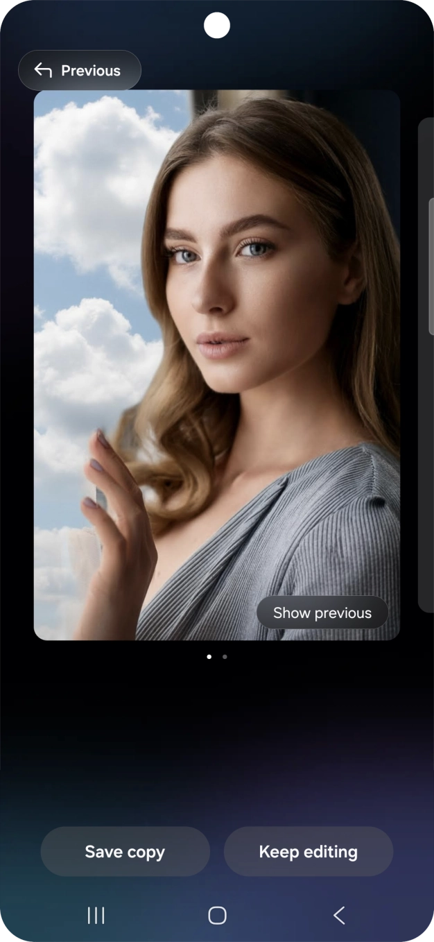 Press Save copy to save the generated photo suggestion. Press Save copy to save the generated photo suggestion.