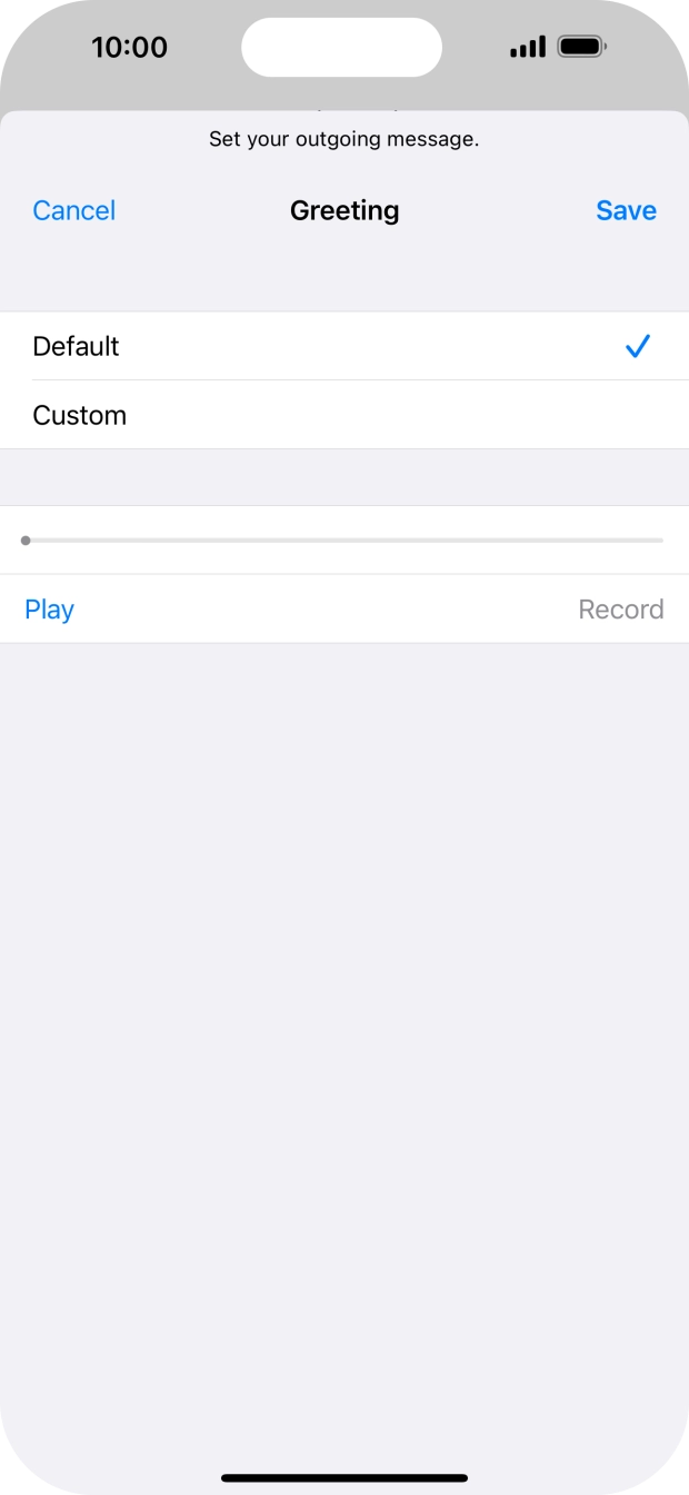 Press Default to select the default greeting. Press Default to select the default greeting.
