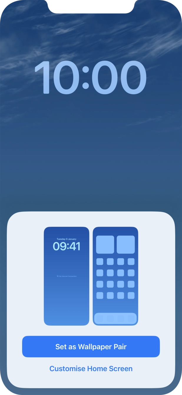 To use the same colour theme on the home screen, press Set as Wallpaper Pair. To use the same colour theme on the home screen, press Set as Wallpaper Pair.