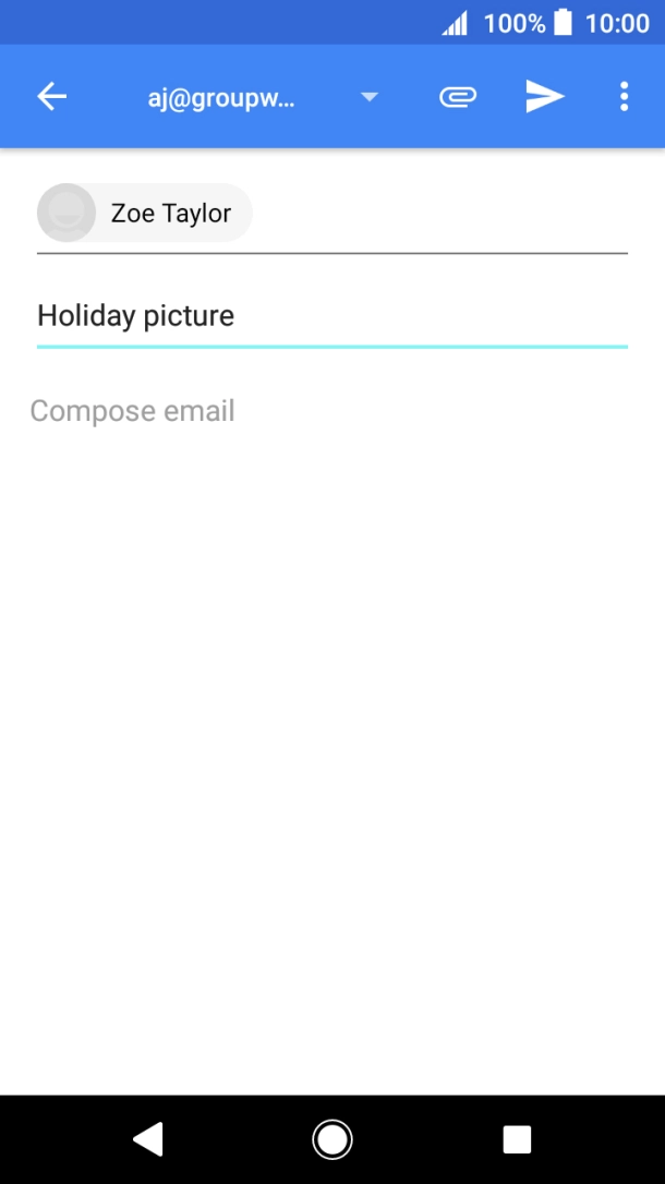 Press the text input field and write the text for your email. Press the text input field and write the text for your email.