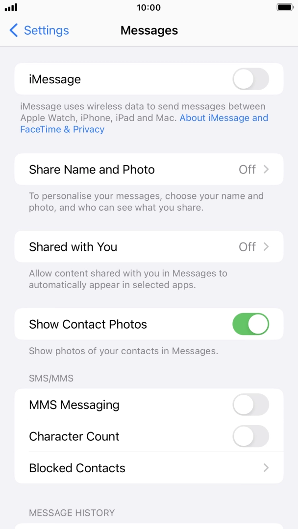 Press the indicator next to 'iMessage' to turn on the function.