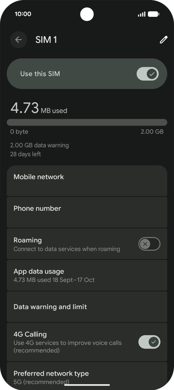 Press the indicator next to 'Roaming' to turn the function on or off. Press the indicator next to 'Roaming' to turn the function on or off.