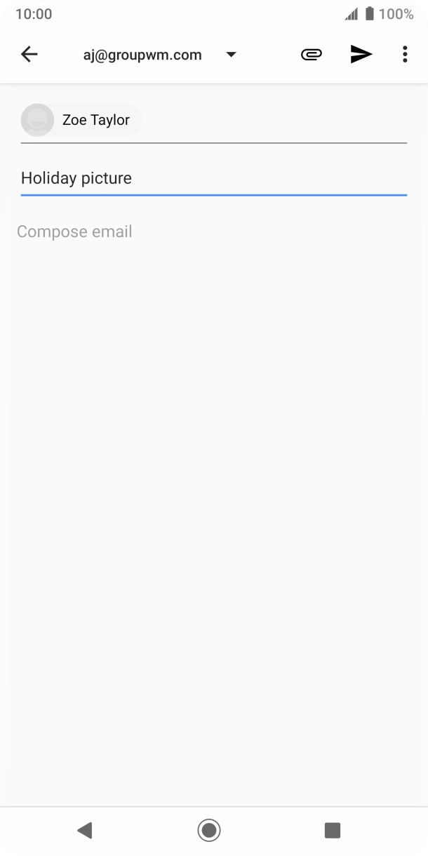 Press the text input field and write the text for your email. Press the text input field and write the text for your email.