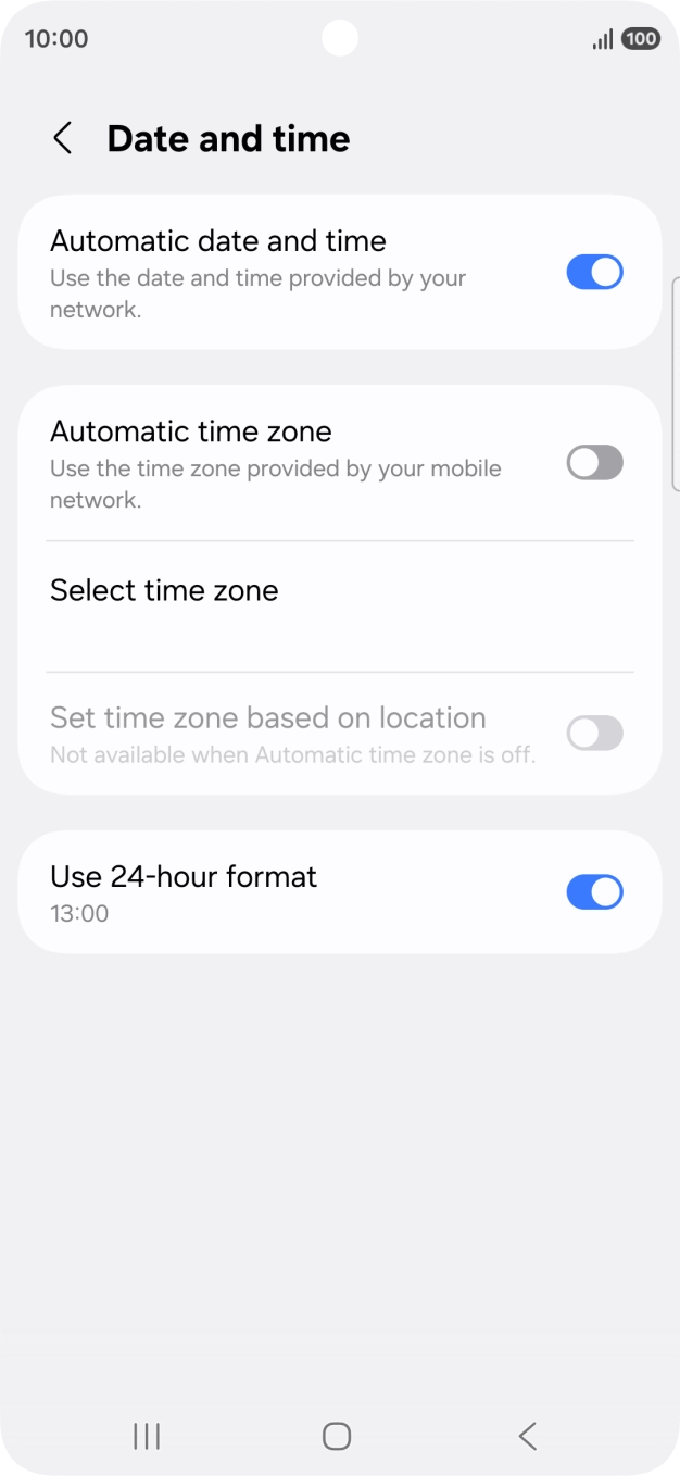 Press the indicator next to 'Automatic time zone' to turn on the function.
