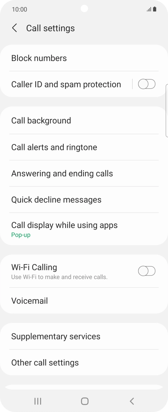 Press the indicator next to 'Wi-Fi Calling' to turn the function on or off. Press the indicator next to 'Wi-Fi Calling' to turn the function on or off.