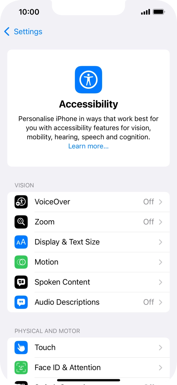 Press the required category below 'VISION' and follow the instructions on the screen to select the required settings.