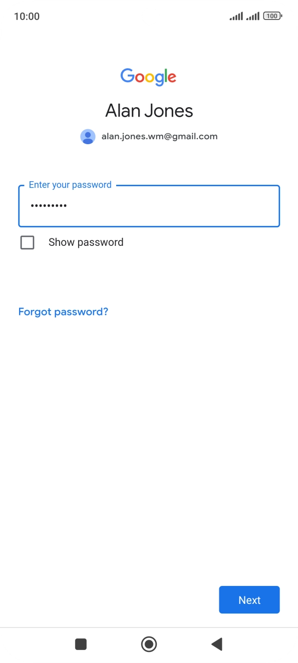 Press Next and follow the instructions on the screen to select settings for your Google account.