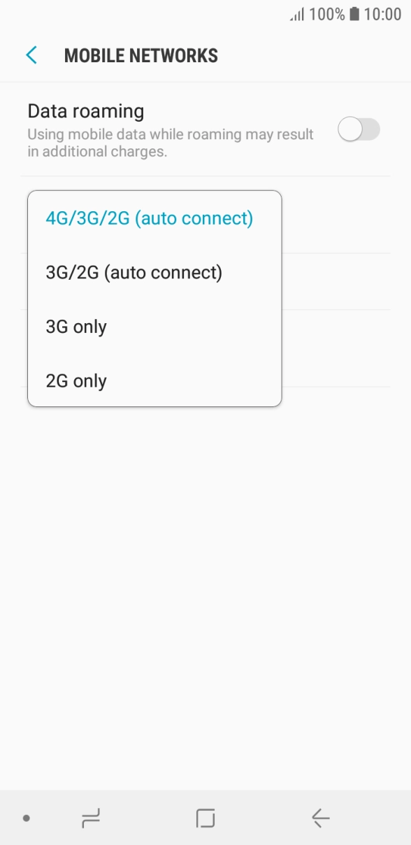 Press the required network mode. Press the required network mode.