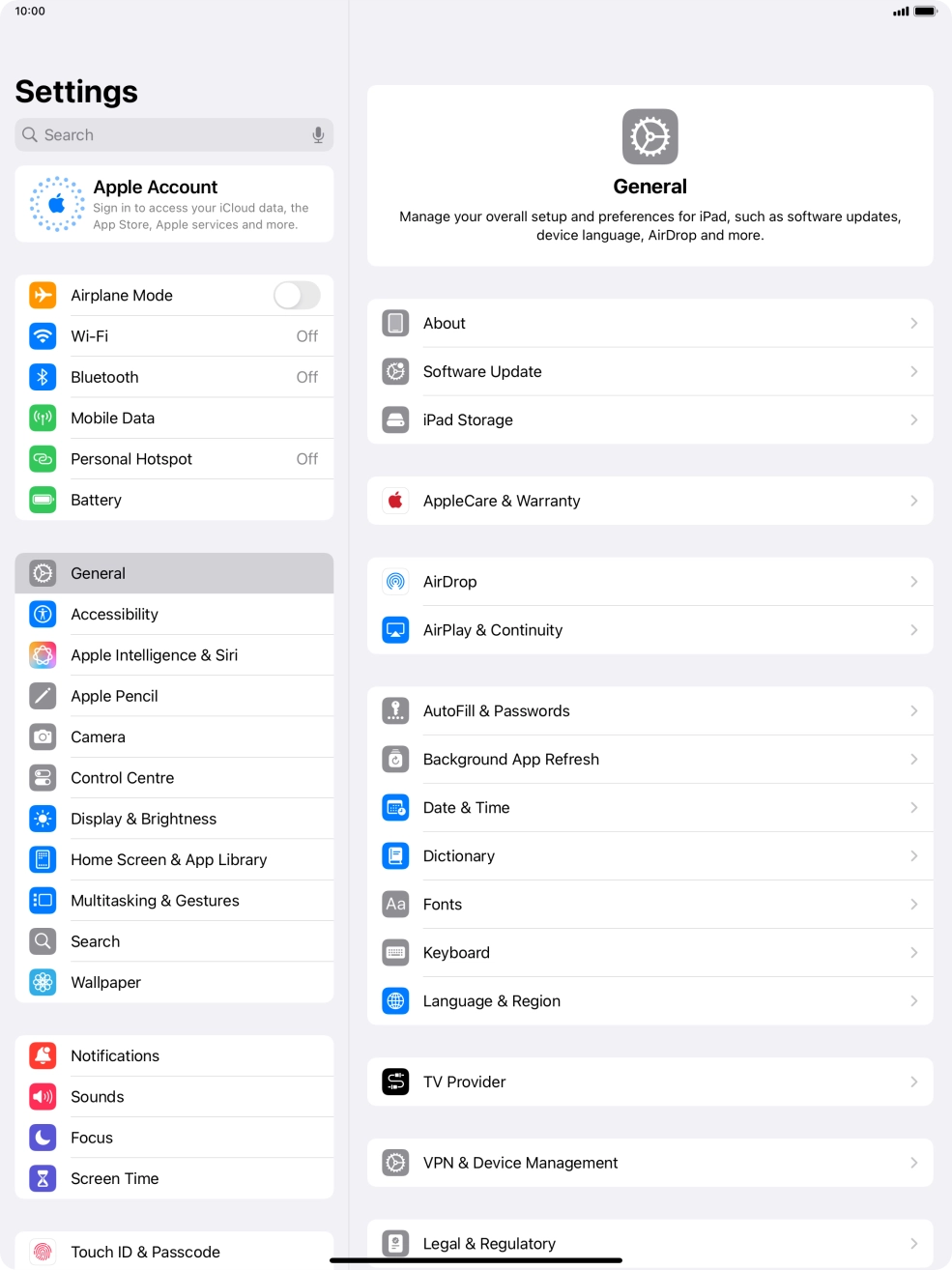 Press Apple Account.
