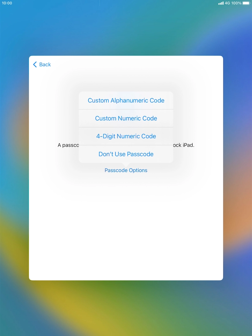Follow the instructions on the screen to turn on the lock code or press Don't Use Passcode. Follow the instructions on the screen to turn on the lock code or press Don't Use Passcode.