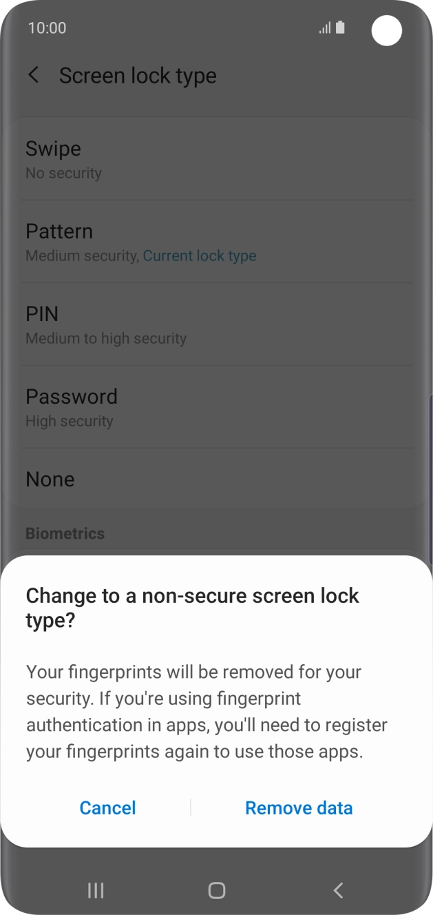 Press Remove data. Press Remove data.