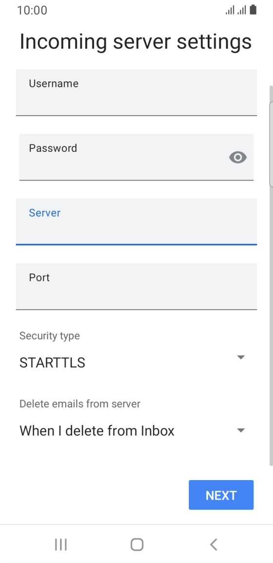 Press the field below 'Port' and key in 110. Press the field below 'Port' and key in 110.