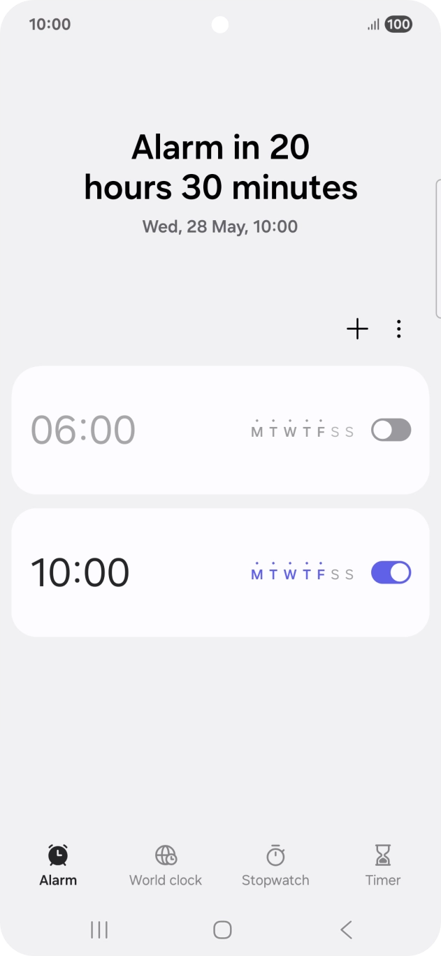 Press the indicator next to the required alarm to turn the alarm on or off.