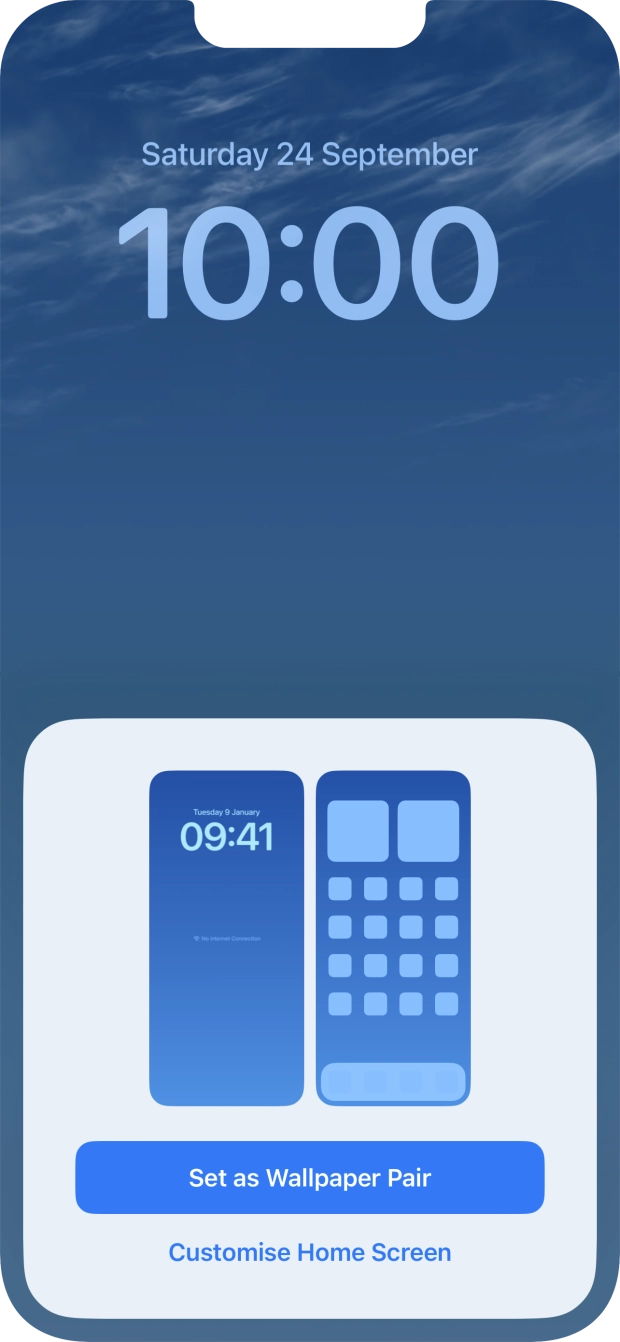 To use the same colour theme on the home screen, press Set as Wallpaper Pair. To use the same colour theme on the home screen, press Set as Wallpaper Pair.