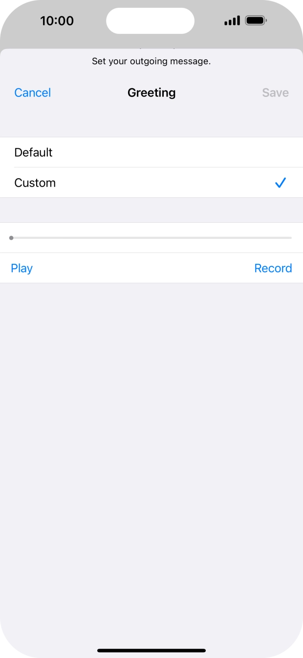 Press Record to start recording a personal greeting. Press Record to start recording a personal greeting.