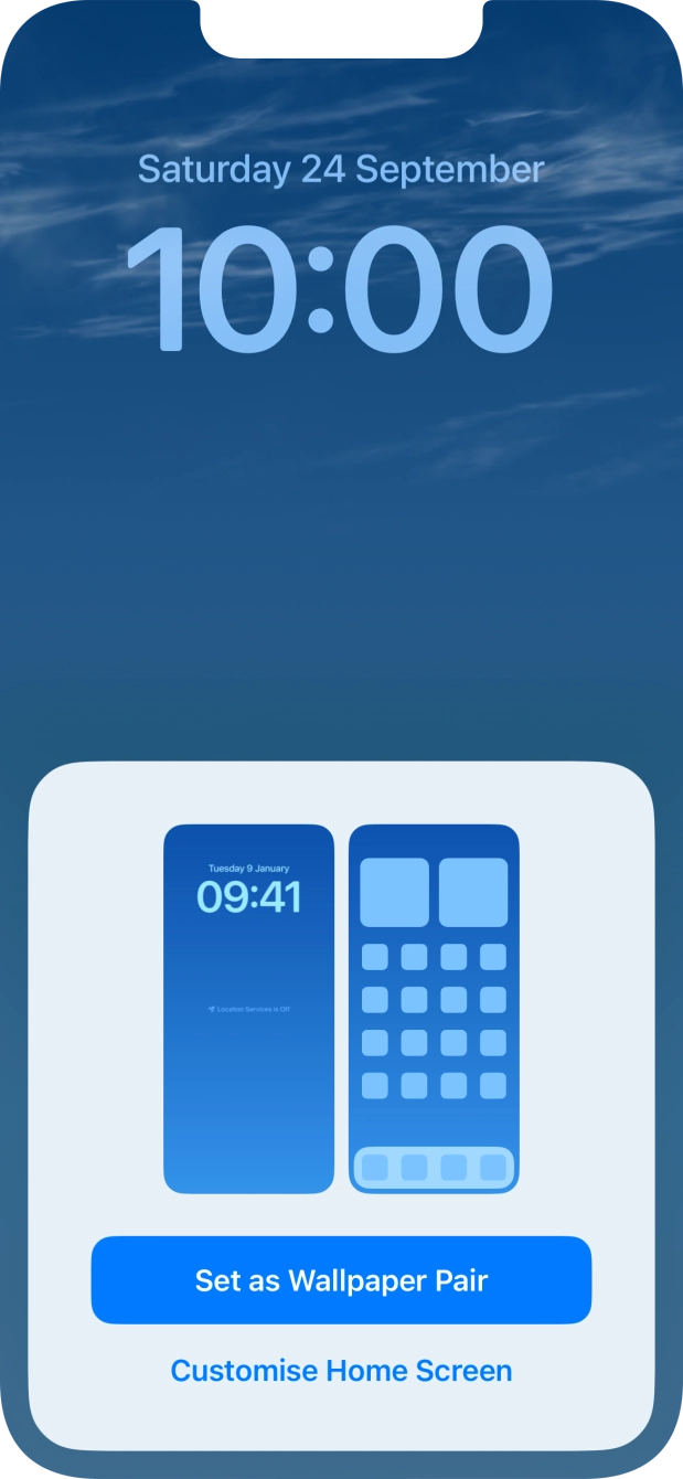 To use the same colour theme on the home screen, press Set as Wallpaper Pair. To use the same colour theme on the home screen, press Set as Wallpaper Pair.