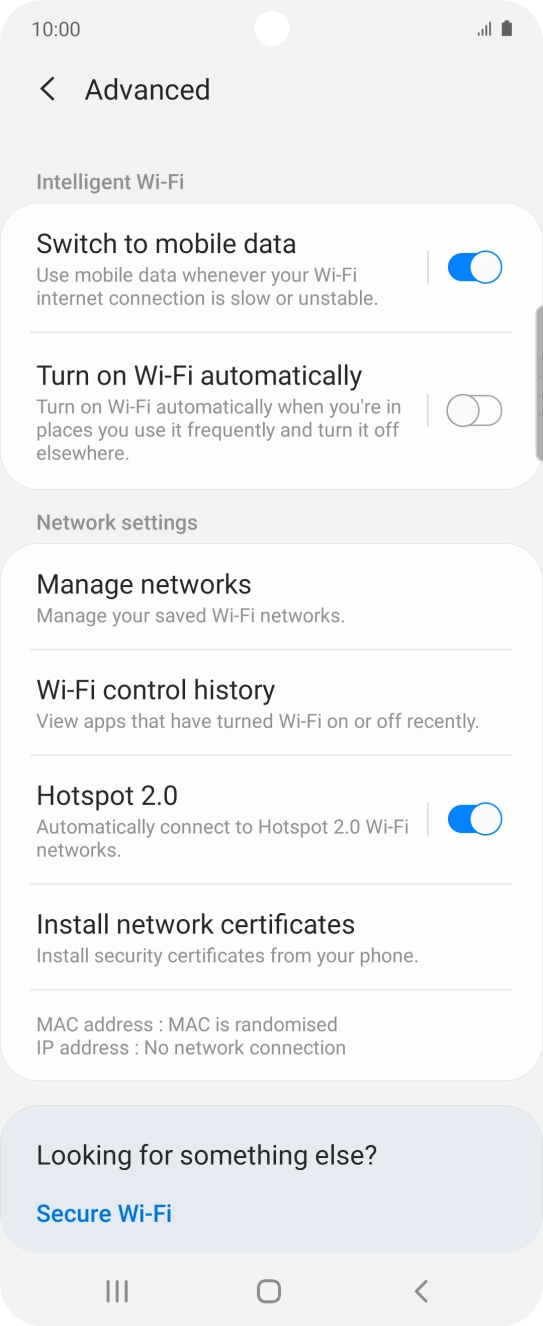 Press the indicator next to 'Switch to mobile data' to turn the function on or off. Press the indicator next to 'Switch to mobile data' to turn the function on or off.