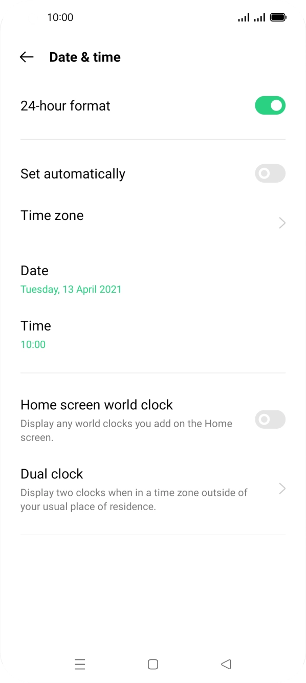 Press the indicator next to 'Set automatically' to turn on the function.