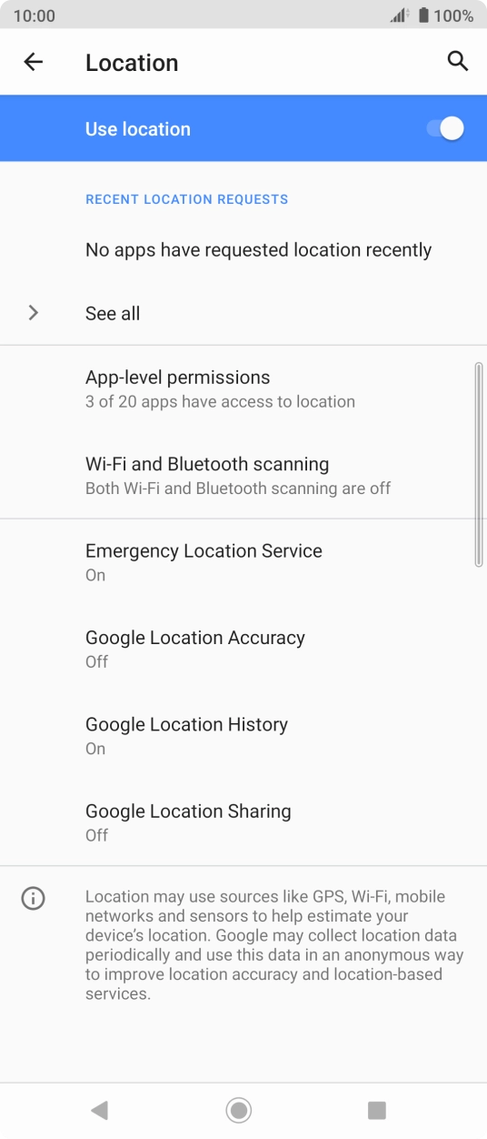 Press Google Location Accuracy. Press Google Location Accuracy.