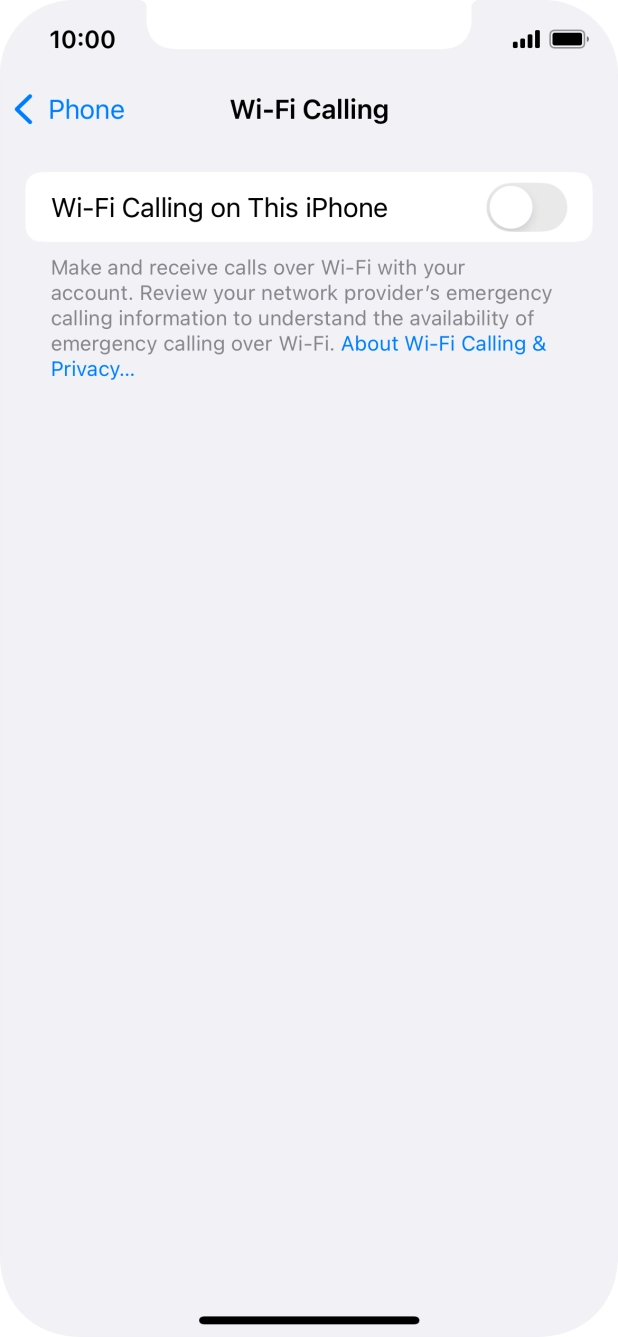Press the indicator next to 'Wi-Fi Calling on This iPhone' to turn the function on or off. Press the indicator next to 'Wi-Fi Calling on This iPhone' to turn the function on or off.