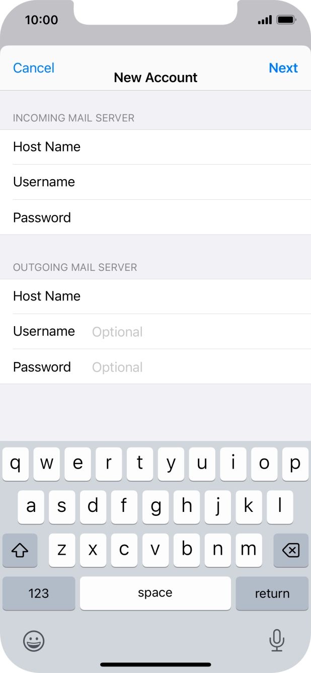 Press Username and key in the username for your email account. Press Username and key in the username for your email account.