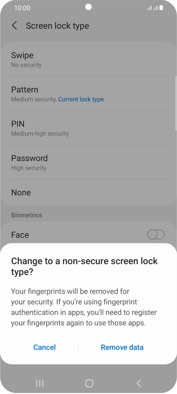 Press Remove data.