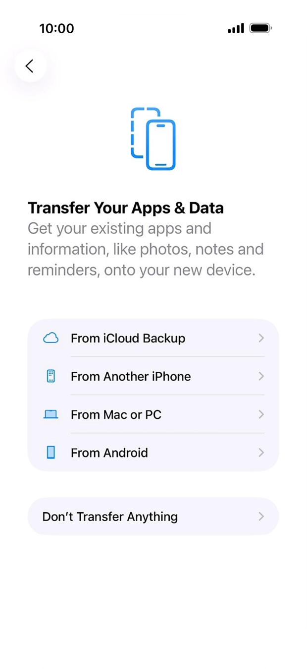 Press Don't Transfer Anything and follow the instructions on the screen to finish the activation. Press Don't Transfer Anything and follow the instructions on the screen to finish the activation.