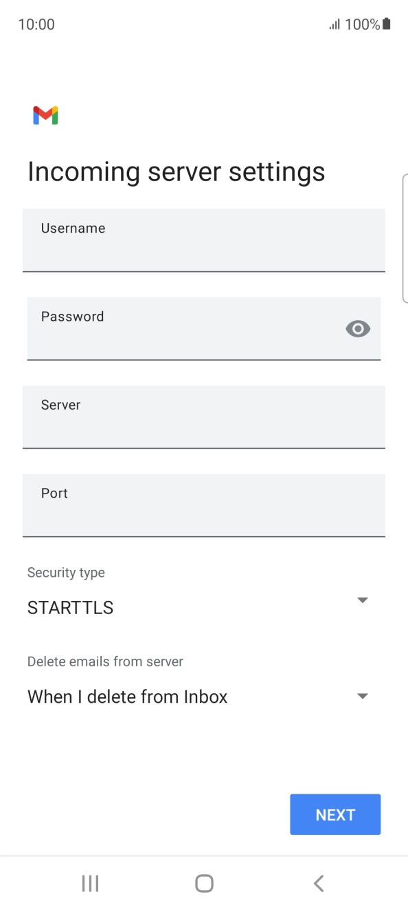 Press the field below 'Username' and key in the username for your email account. Press the field below 'Username' and key in the username for your email account.
