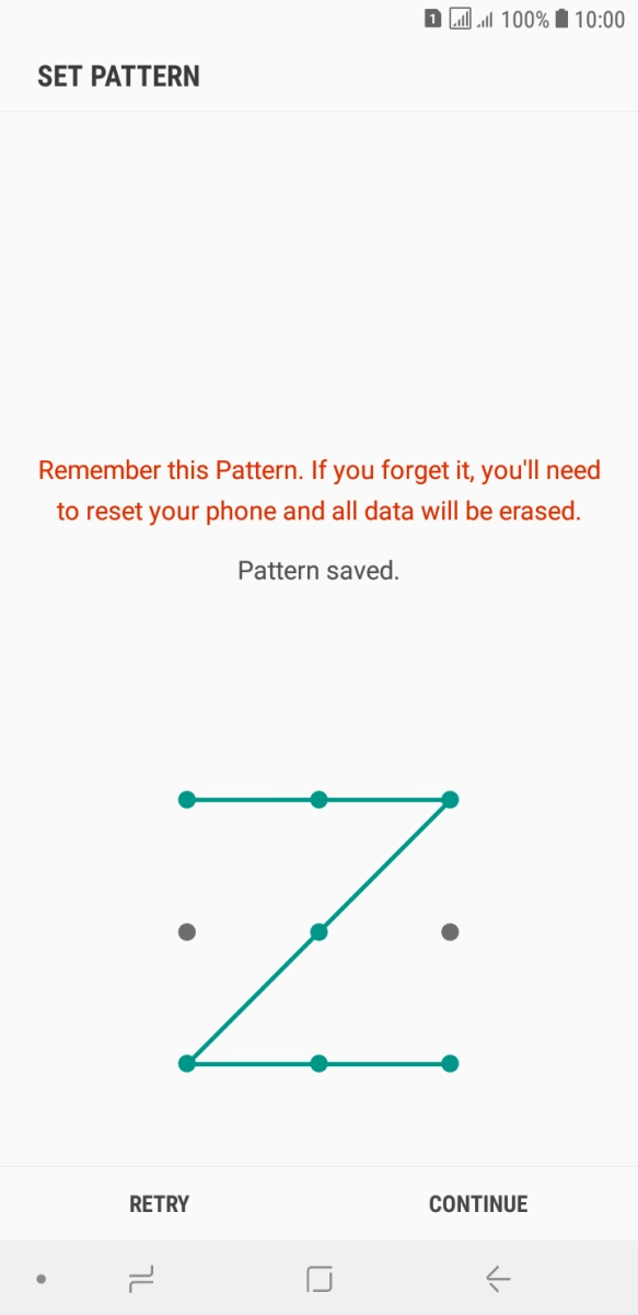 Slide your finger across the screen to connect at least four points and press CONTINUE. Slide your finger across the screen to connect at least four points and press CONTINUE.
