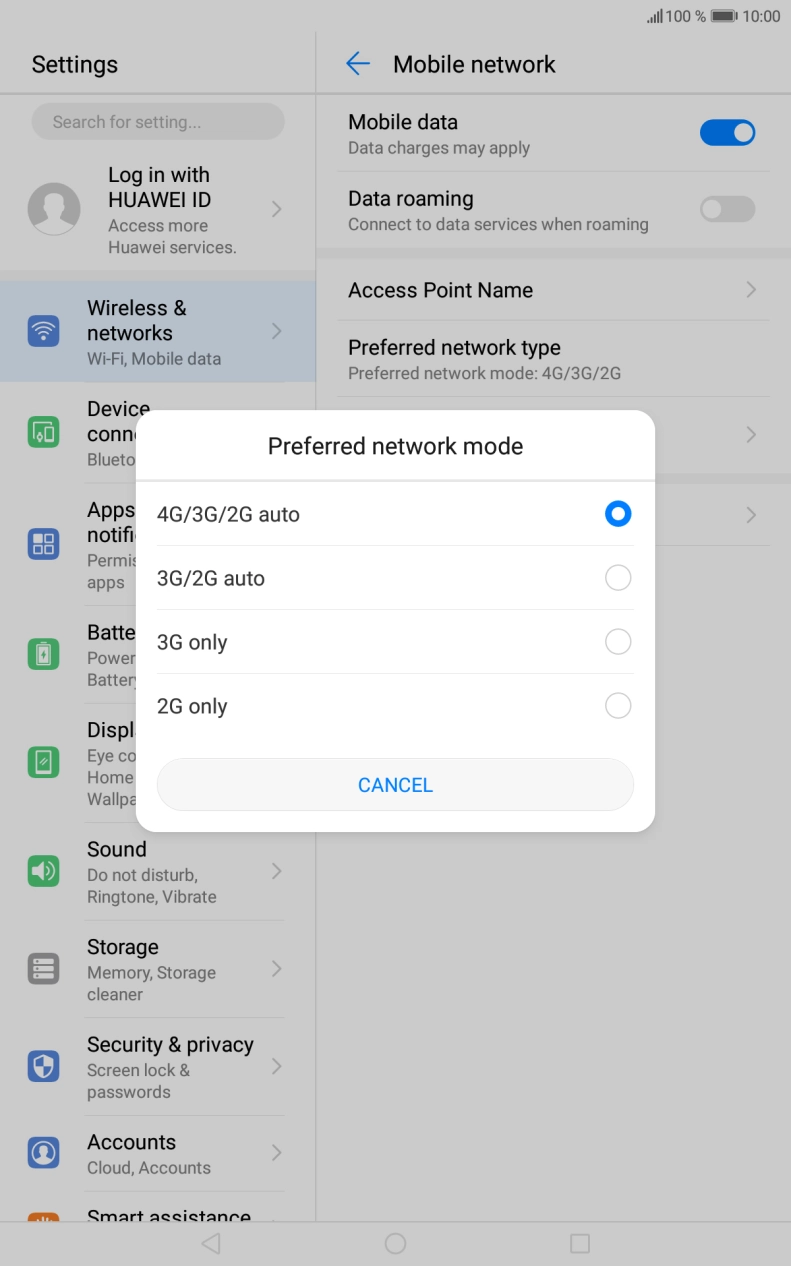 Press the required network mode. Press the required network mode.