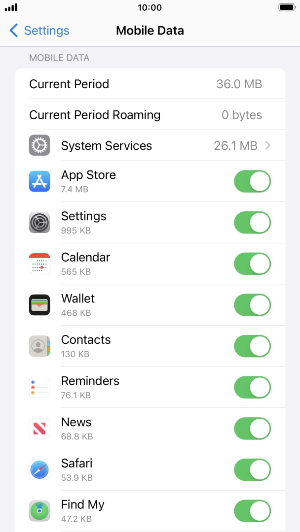 Press the indicators next to the required applications to turn the function on or off. Press the indicators next to the required applications to turn the function on or off.