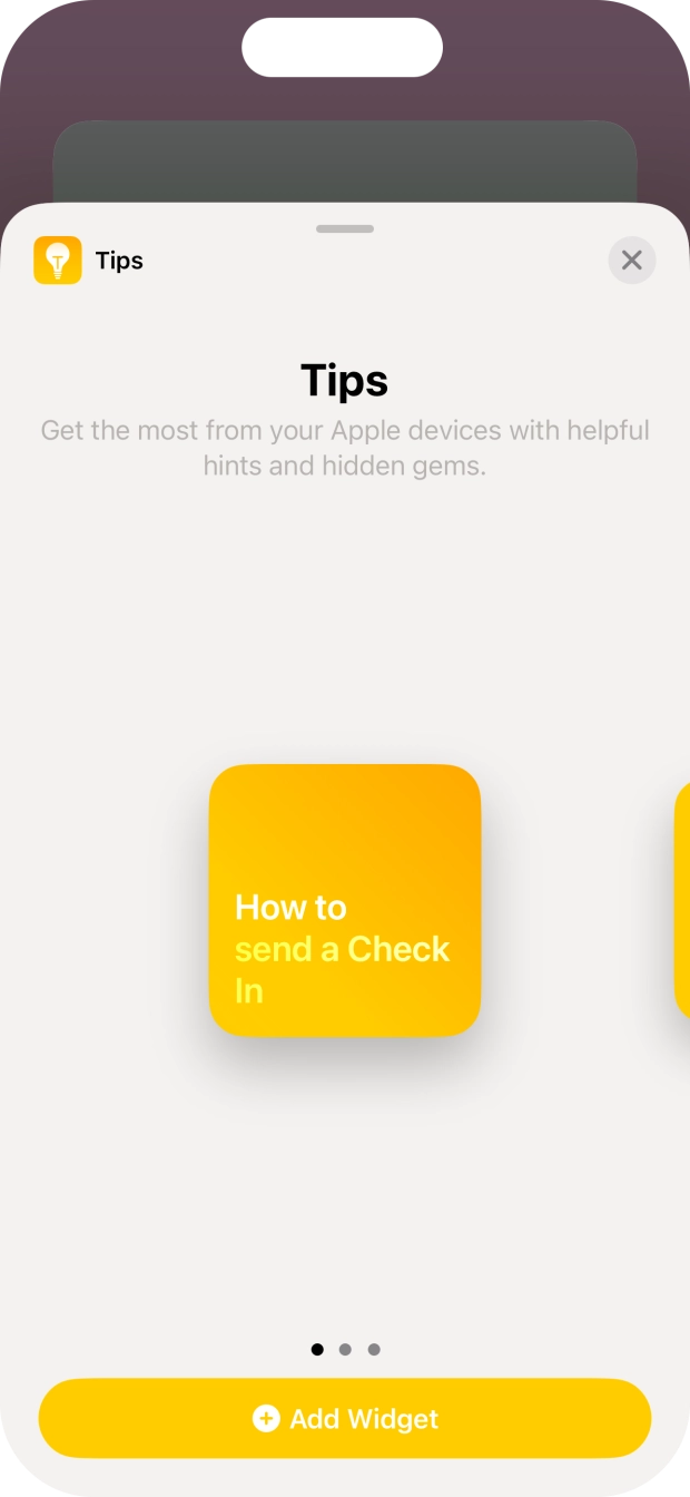 Slide your finger right or left on the screen to select the required widget size.