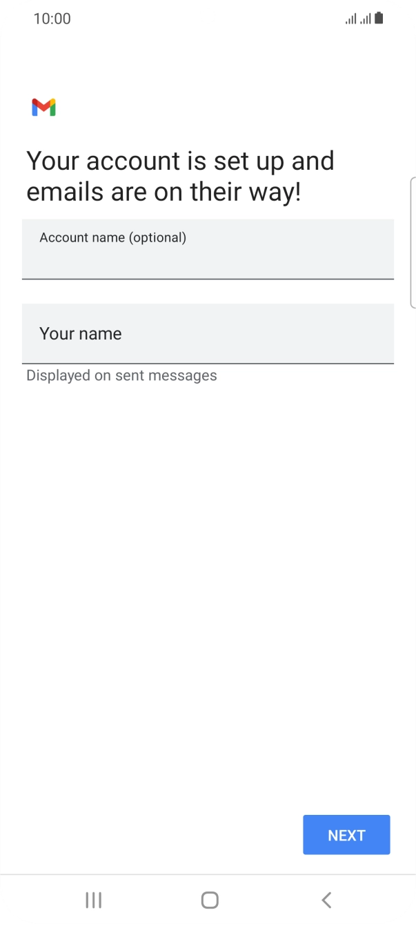 Press the field below 'Account name (optional)' and key in the required name. Press the field below 'Account name (optional)' and key in the required name.