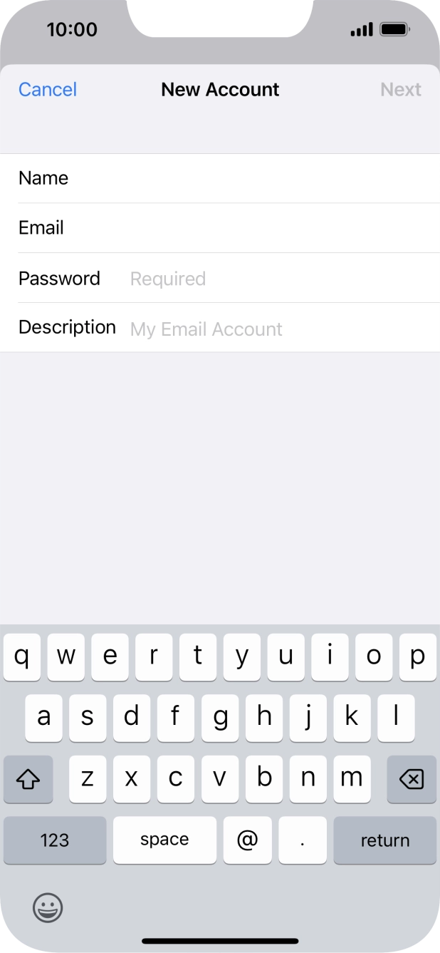 Press Password and key in the password for your email account. Press Password and key in the password for your email account.