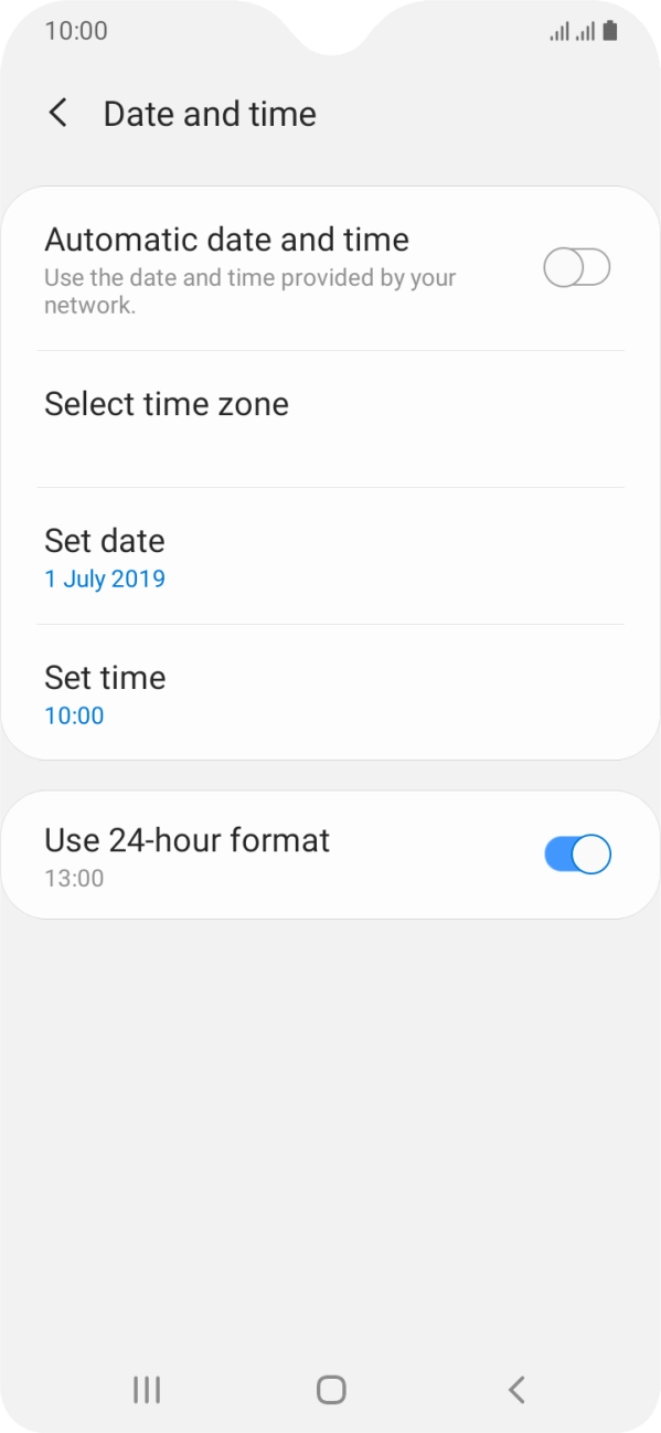 Press the indicator next to 'Automatic date and time' to turn on the function.