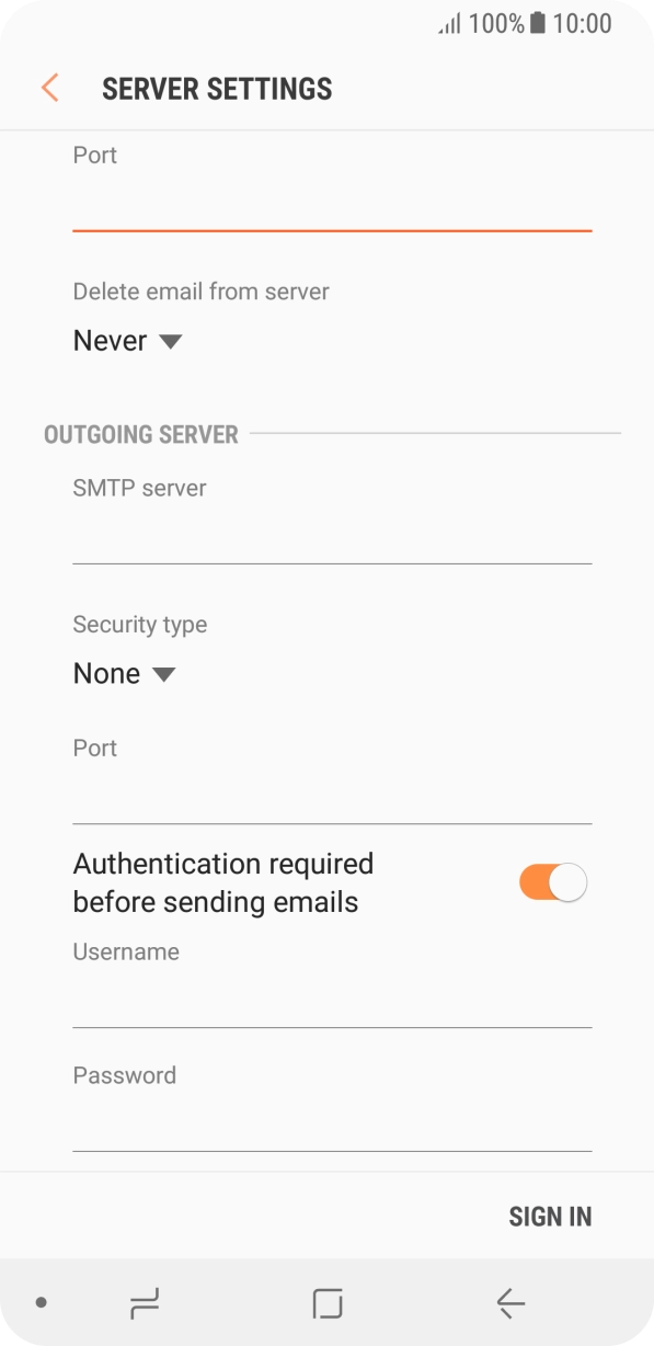 Press the drop down list below 'Delete email from server'. Press the drop down list below 'Delete email from server'.