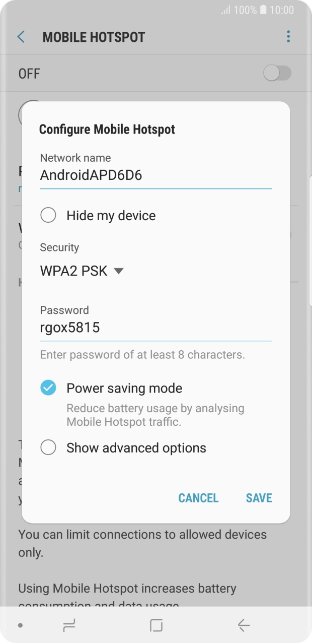 Press the field below 'Network name' and key in the required name.