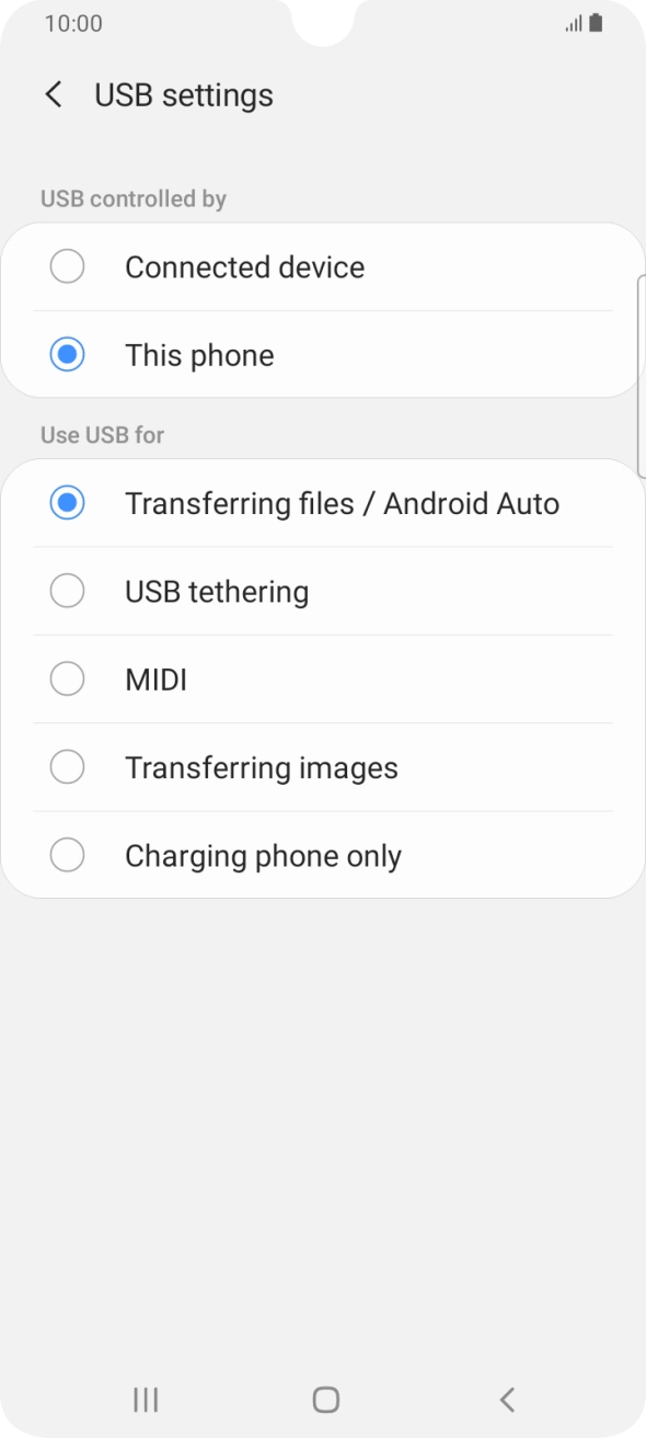 Press Transferring files / Android Auto. Press Transferring files / Android Auto.