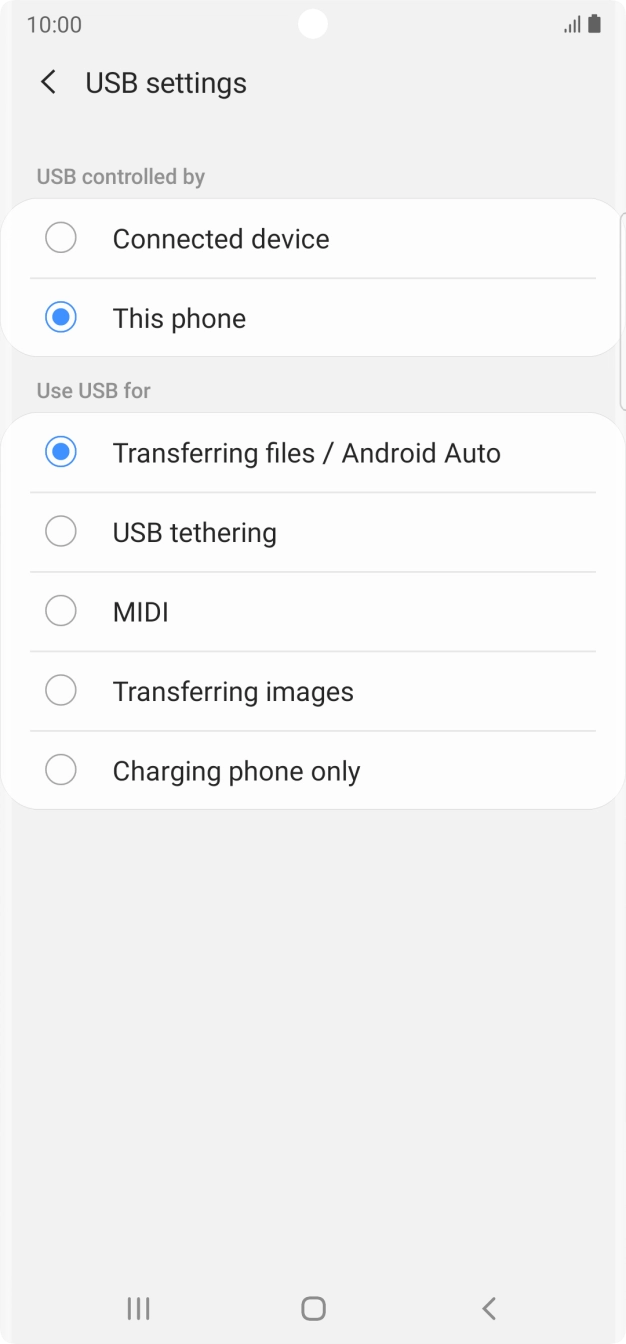 Press Transferring files / Android Auto. Press Transferring files / Android Auto.