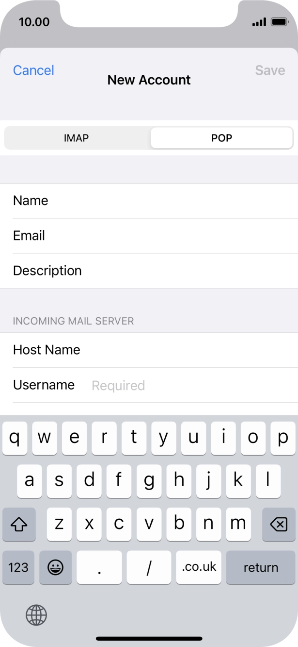 Press Username and key in the username for your email account.