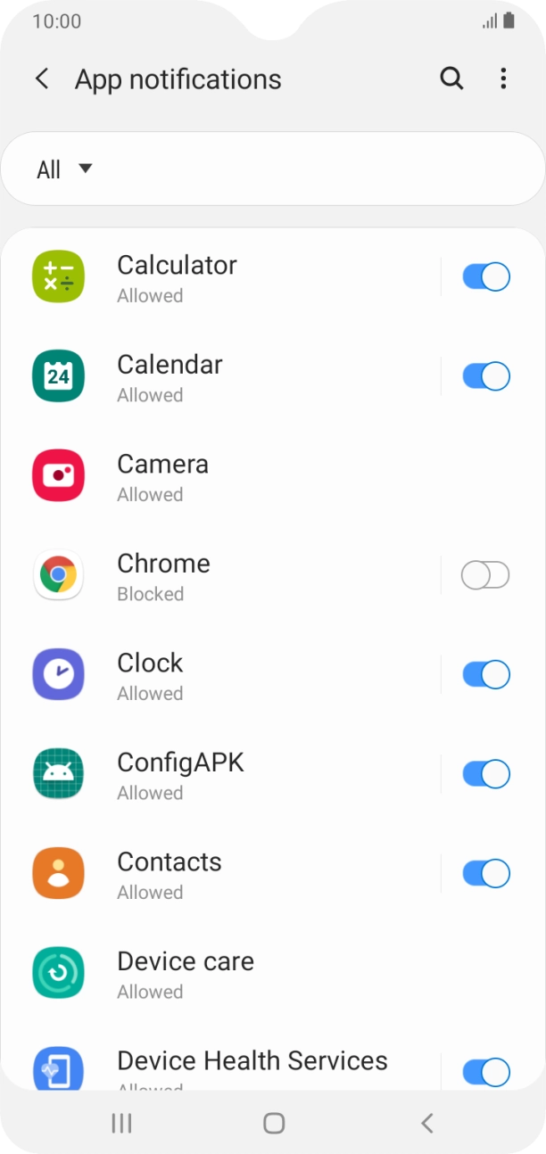 Press the indicators next to the required apps to turn the function on or off.