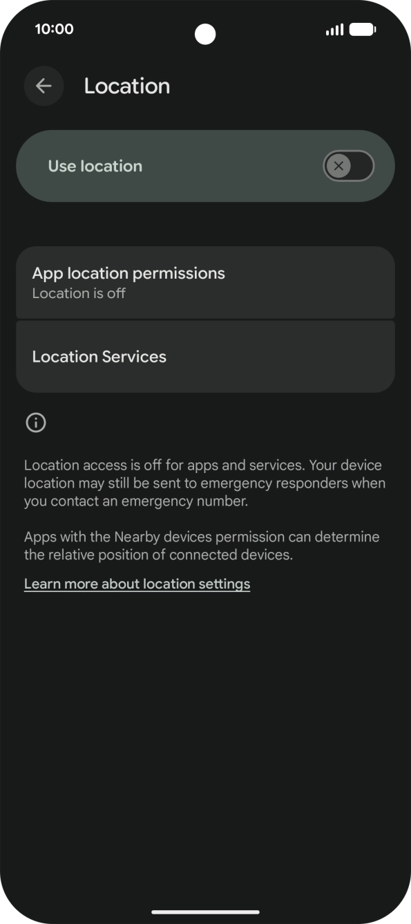 Press the indicator next to 'Use location' to turn the function on or off. Press the indicator next to 'Use location' to turn the function on or off.