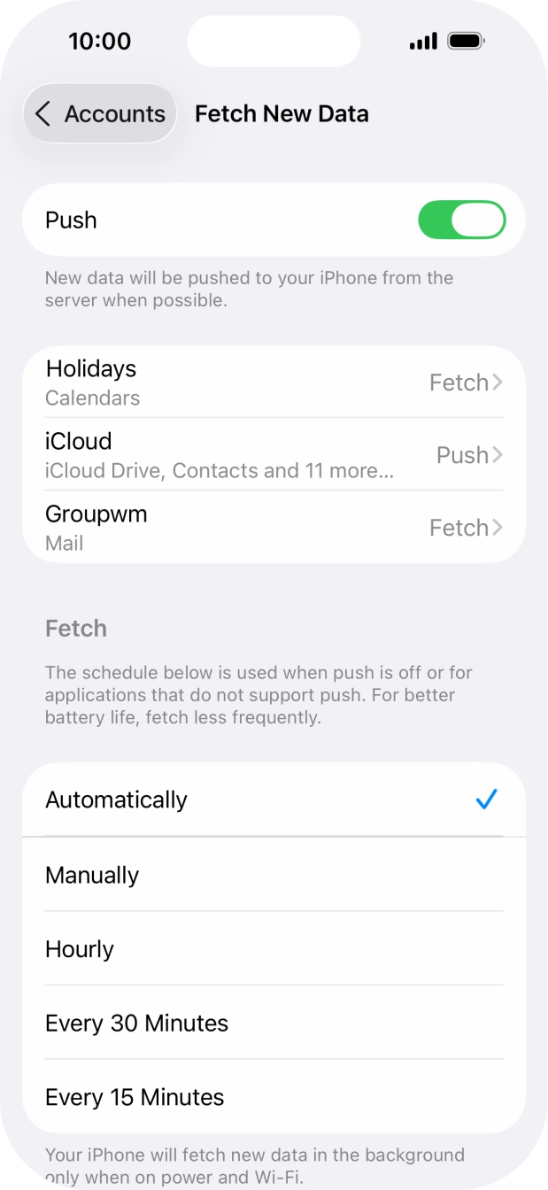 Press the indicator next to 'Push' to turn the function on or off. Press the indicator next to 'Push' to turn the function on or off.