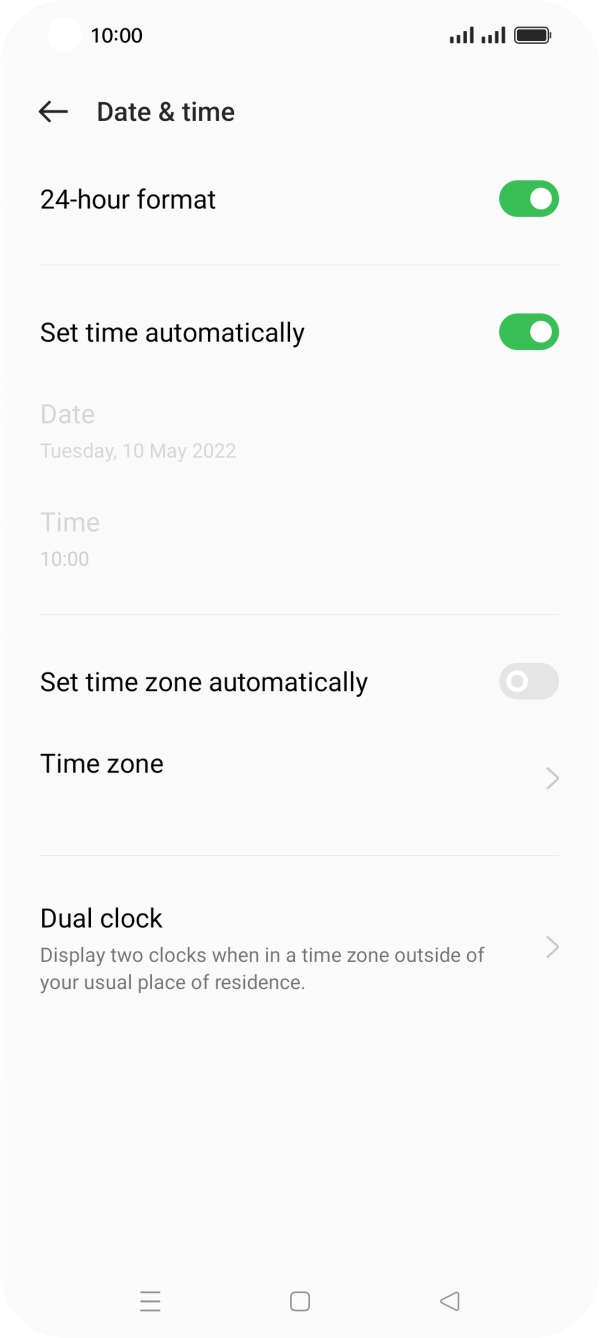 Press the indicator next to 'Set time zone automatically' to turn on the function.