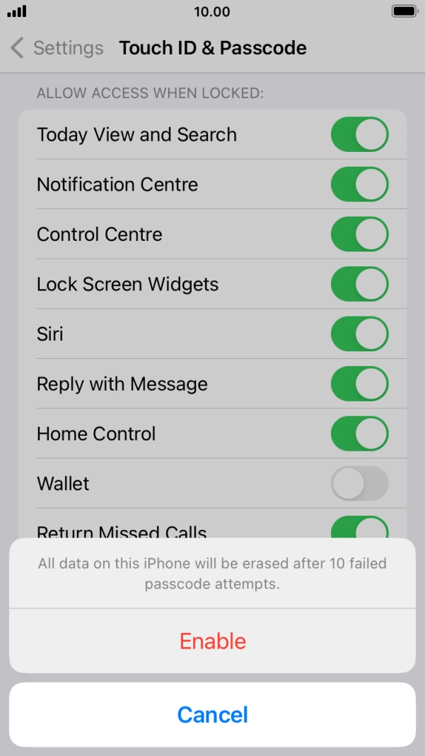 If you turn on the function, press Enable. If you turn on the function, press Enable.