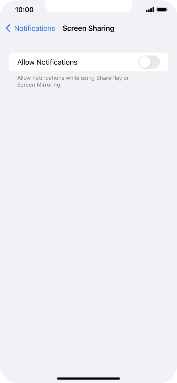 Press the indicator next to 'Allow Notifications' to turn the function on or off. Press the indicator next to 'Allow Notifications' to turn the function on or off.