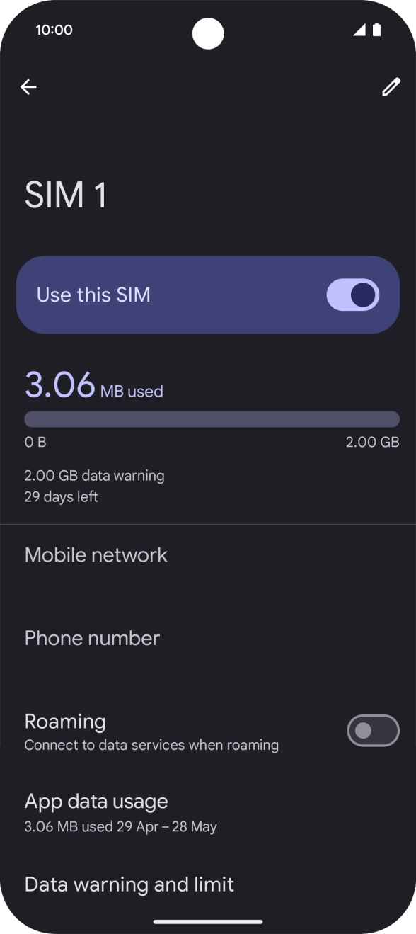 Press the indicator next to 'Roaming' to turn the function on or off.