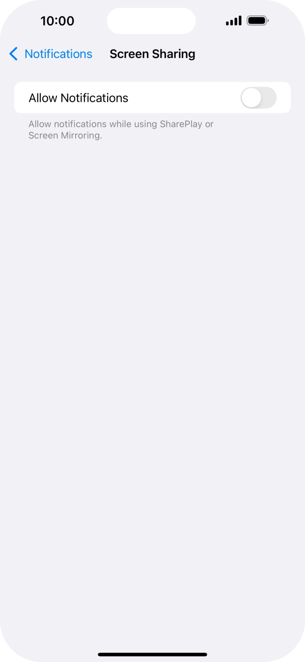 Press the indicator next to 'Allow Notifications' to turn the function on or off. Press the indicator next to 'Allow Notifications' to turn the function on or off.
