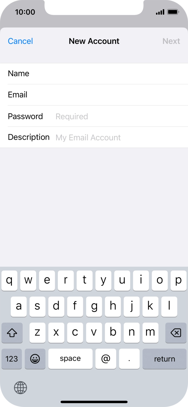 Press Password and key in the password for your email account. Press Password and key in the password for your email account.